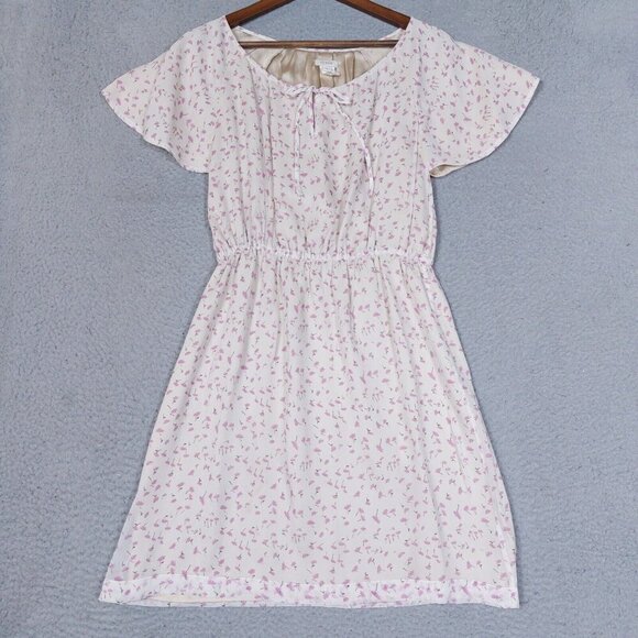 J. Crew Dresses & Skirts - J.Crew A-line Dress Women's 2 Ivory Floral 100% Silk Short Sleeve Mini Cottage